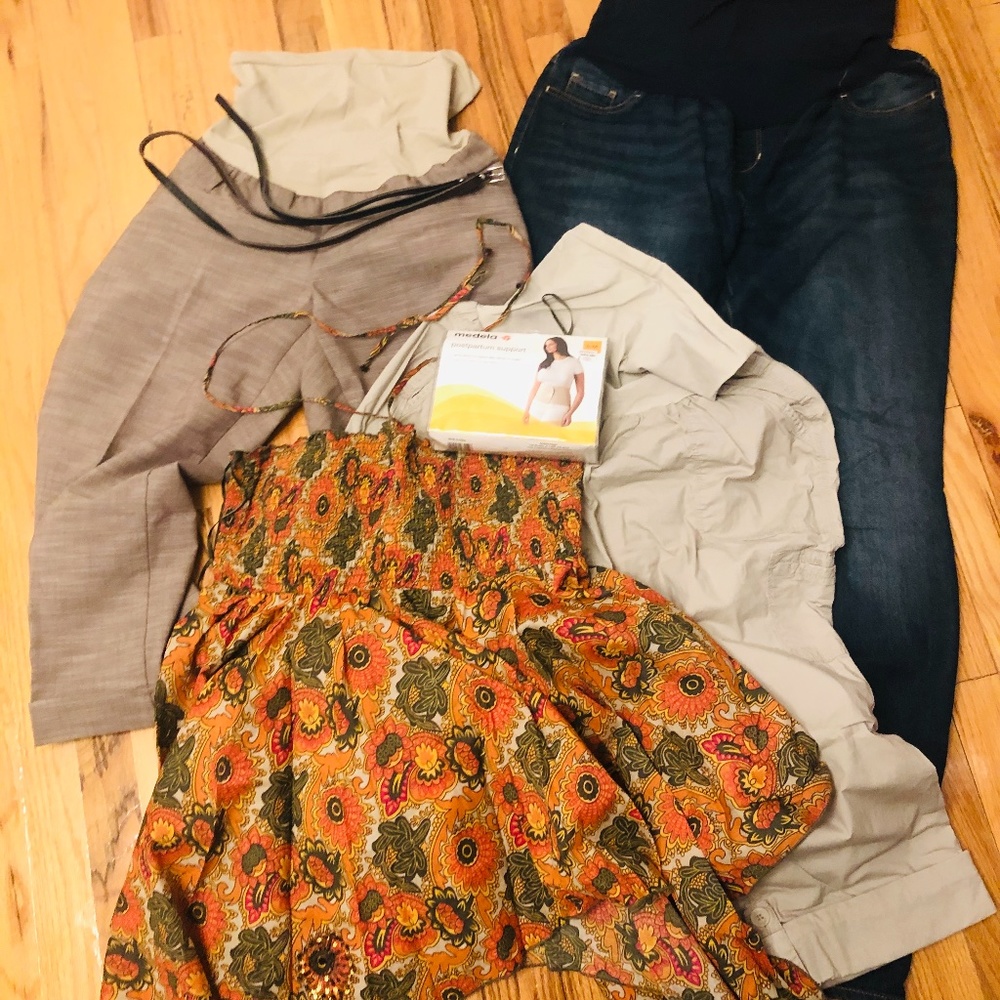 5-piece Maternity:3 pants,1 shirt,1 -belt L/XL